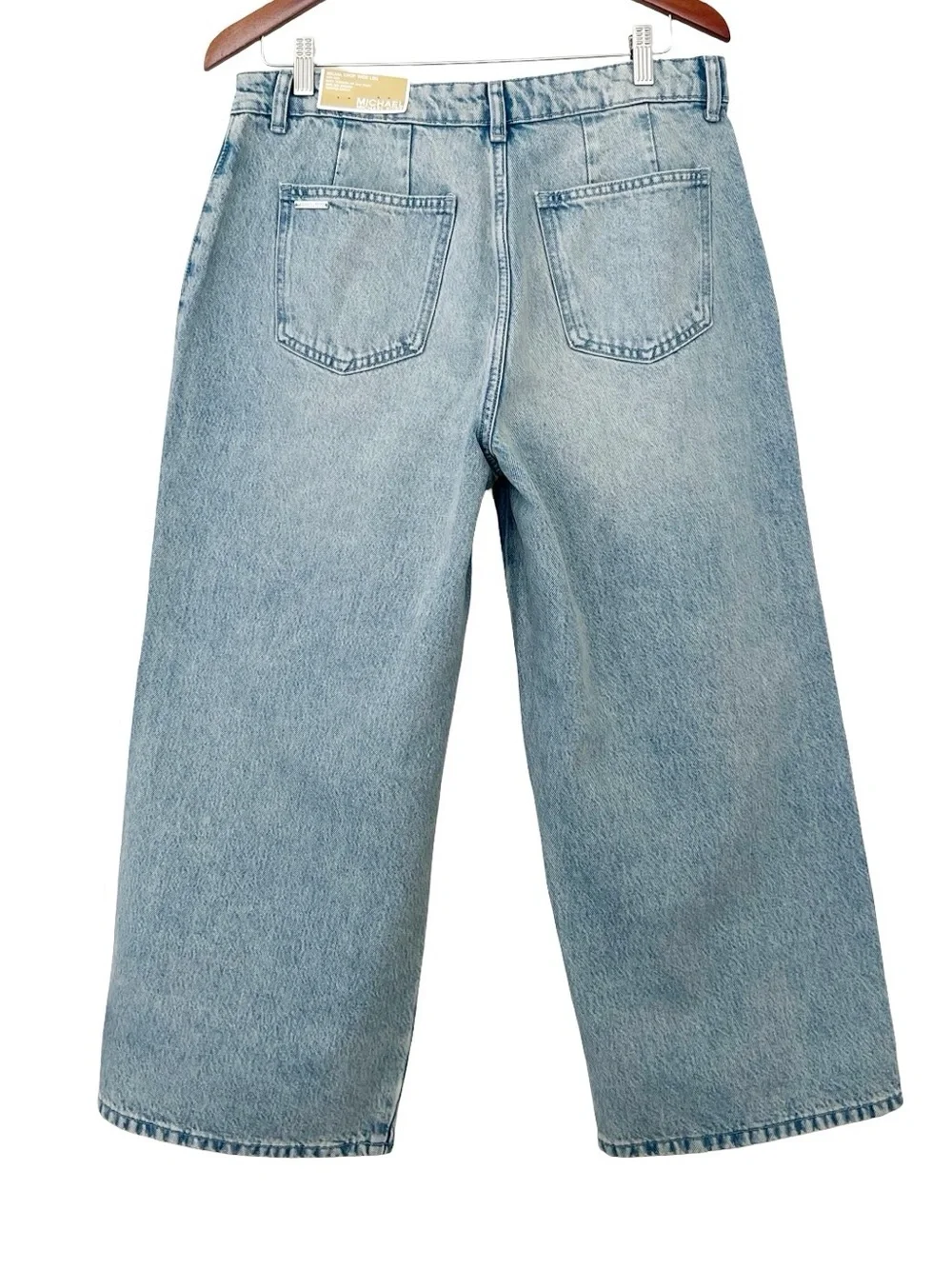 Michael Kors Selma Crop High Rise Wide Leg Jeans Stone Wash 12 NWT